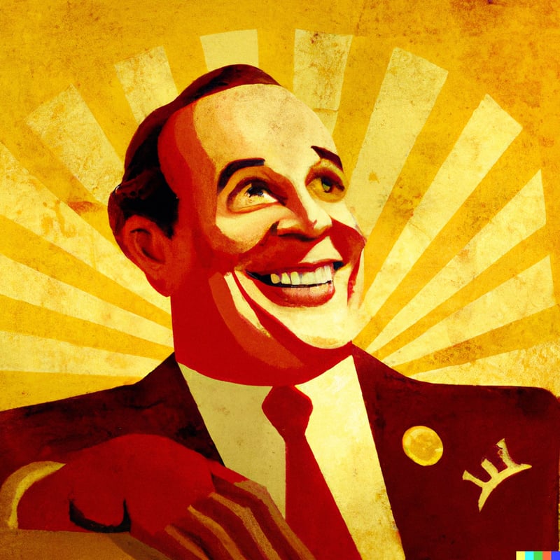 DALL·E 2023-08-08 12.41.09 -  Craft a portrait of Ray Kroc with a vintage twist, reminiscent of classic advertising artwork. Infuse warm colors and textured details to convey his 