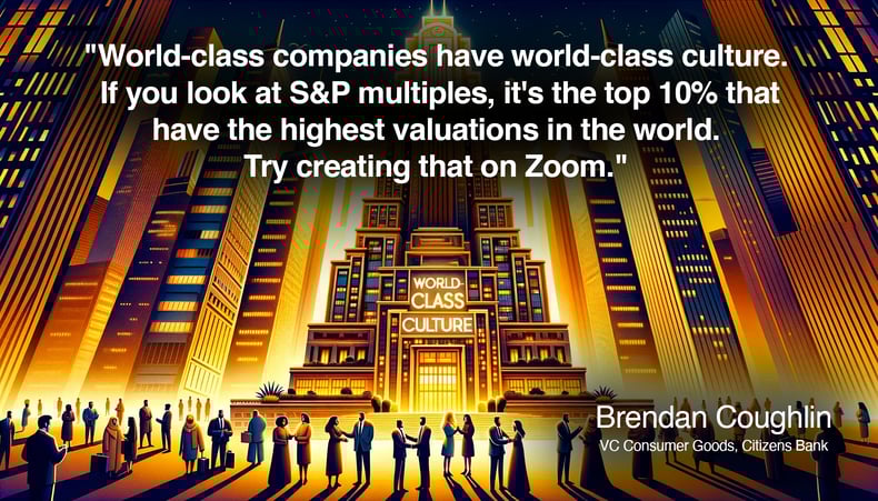DALL·E 2023-10-10 15.47.14 - Illustration of an urban scene dominated by a towering skyscraper glowing in golden tones. The skyscraper proudly bears the label World-Class Culture-1